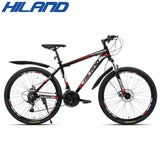 HILAND 26 inch 21 Speed Aluminum Alloy Suspension Fork Bicycle Double Disc Brake Mountain Bike and Free Gift Fenders