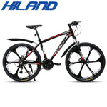 HILAND 26 inch 21 Speed Aluminum Alloy Suspension Fork Bicycle Double Disc Brake Mountain Bike and Free Gift Fenders