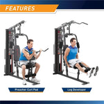 Dual Functioning Body Fitness Workout 150 Pound Stack Home Gym System with Adjustable Preacher Curler Pad and Overhead