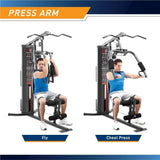 Dual Functioning Body Fitness Workout 150 Pound Stack Home Gym System with Adjustable Preacher Curler Pad and Overhead